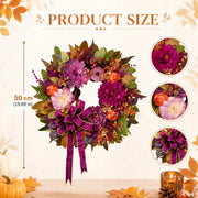 Purple Rose Mixed Fall Wreath with Maple Leaves & Ribbon