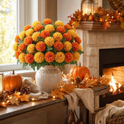 Artificial Orange & Yellow Mum Ball Flower Stems – 12-Piece Bouquet