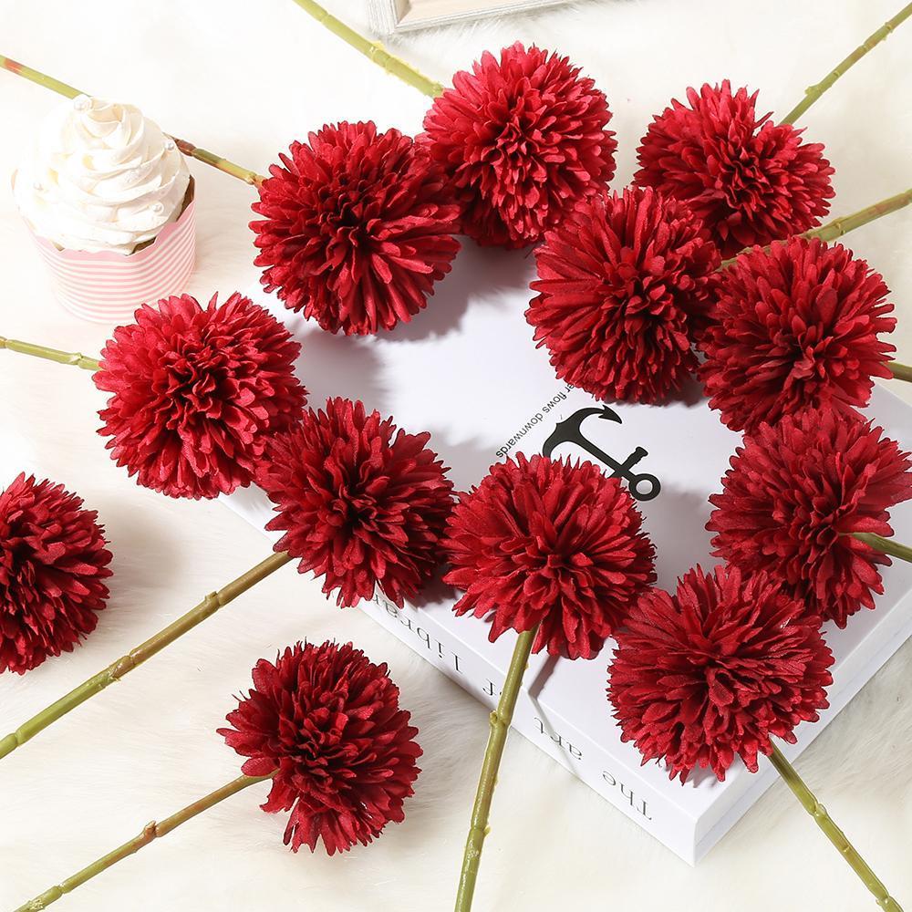 Artificial Chrysanthemum Ball Flowers 6pcs | Wedding Centerpiece Party Home Garden & DIY Decor in White Pink Purple 8 Colors