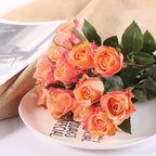 Artificial Long Stem Rose Bouquet | Realistic Faux Roses for Wedding Home Valentine's Day in 5 Colors