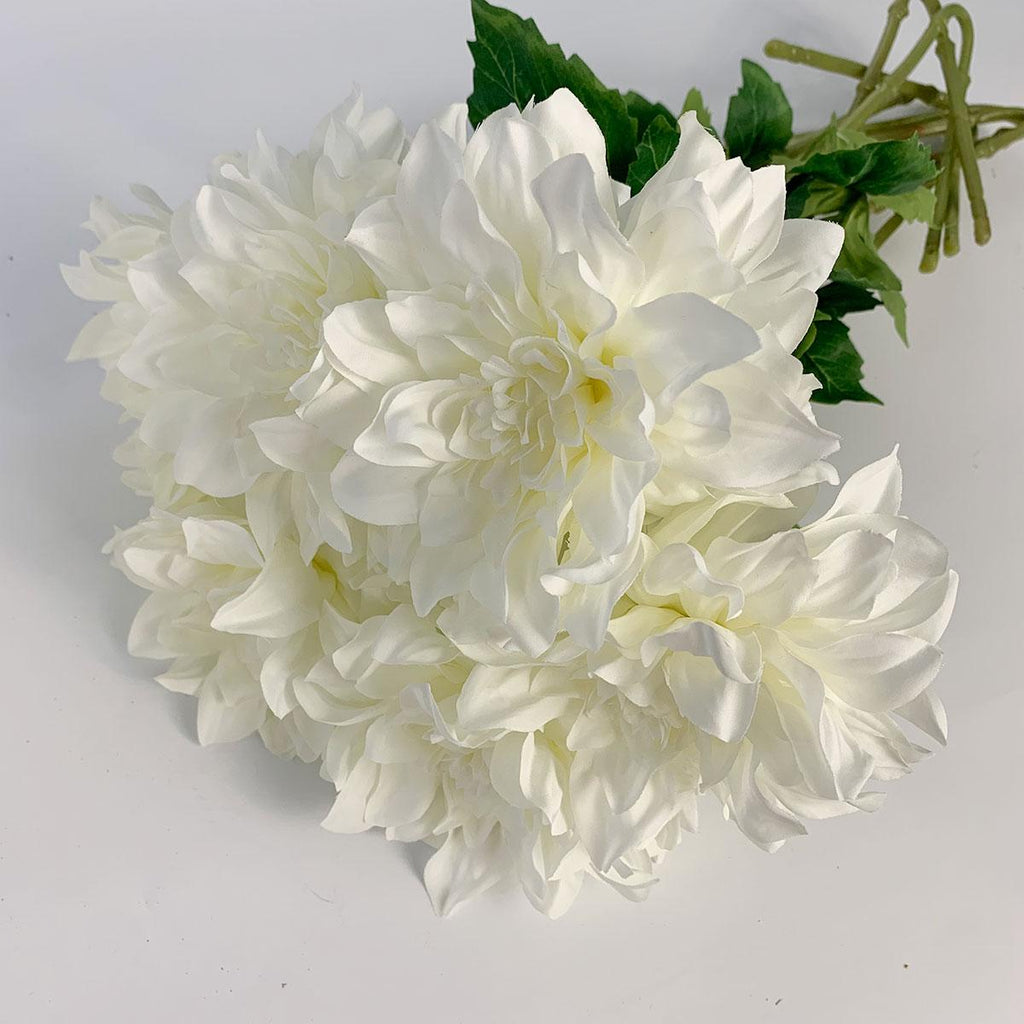 Artificial Dahlia Flowers | Chinese Pastoral Style Realistic Faux Blooms for Home Garden Interior & Commercial Decor in White Pink