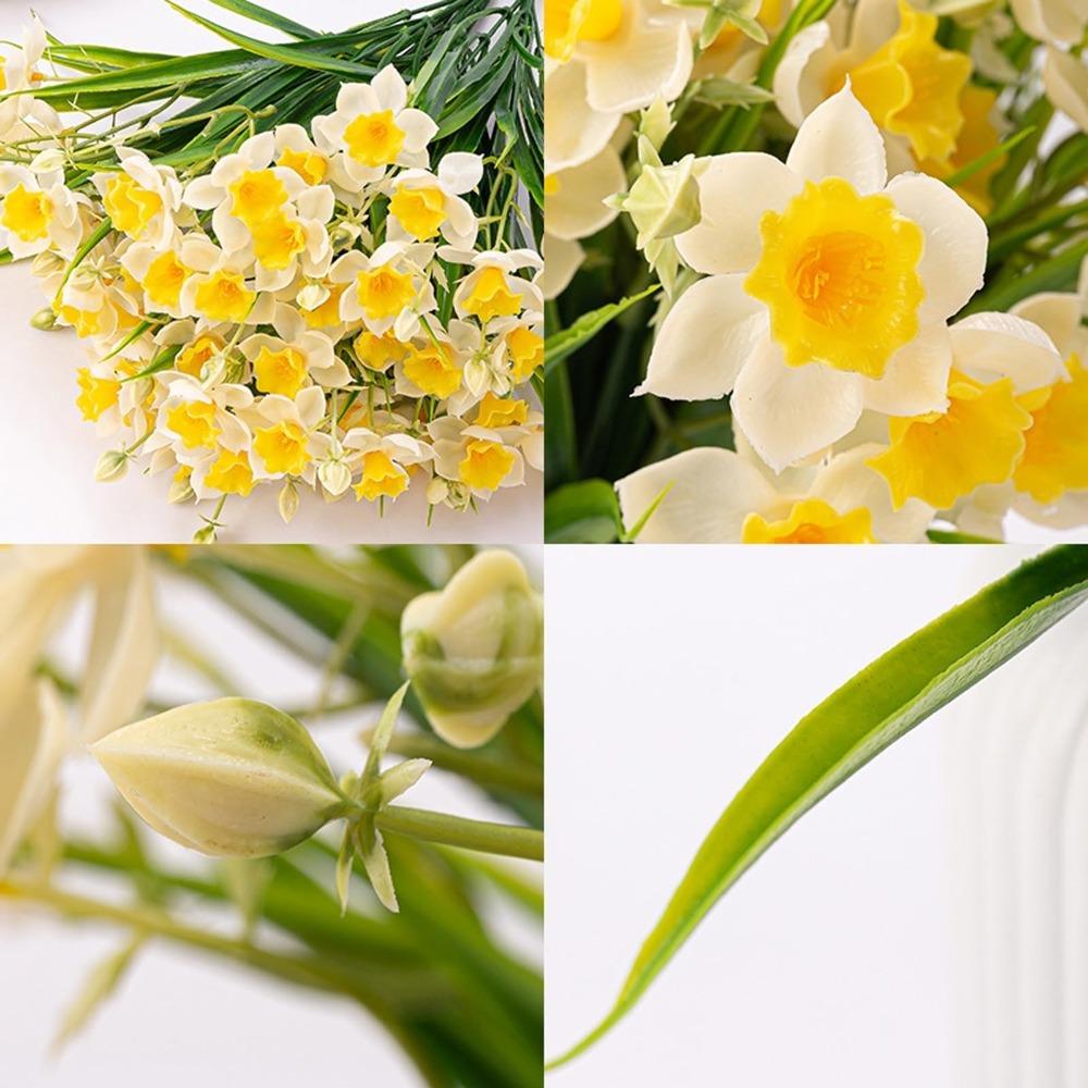 Artificial Daffodils Flowers 5 Bundles | Faux Spring Blooms for Wedding Home Garden & Photography Decor in Yellow Beige