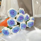 Handmade Crochet Rose Bouquet Set of 6 | Cotton Flower Gift for Valentine's Day Birthday Home Decor in Purple Pink Blue