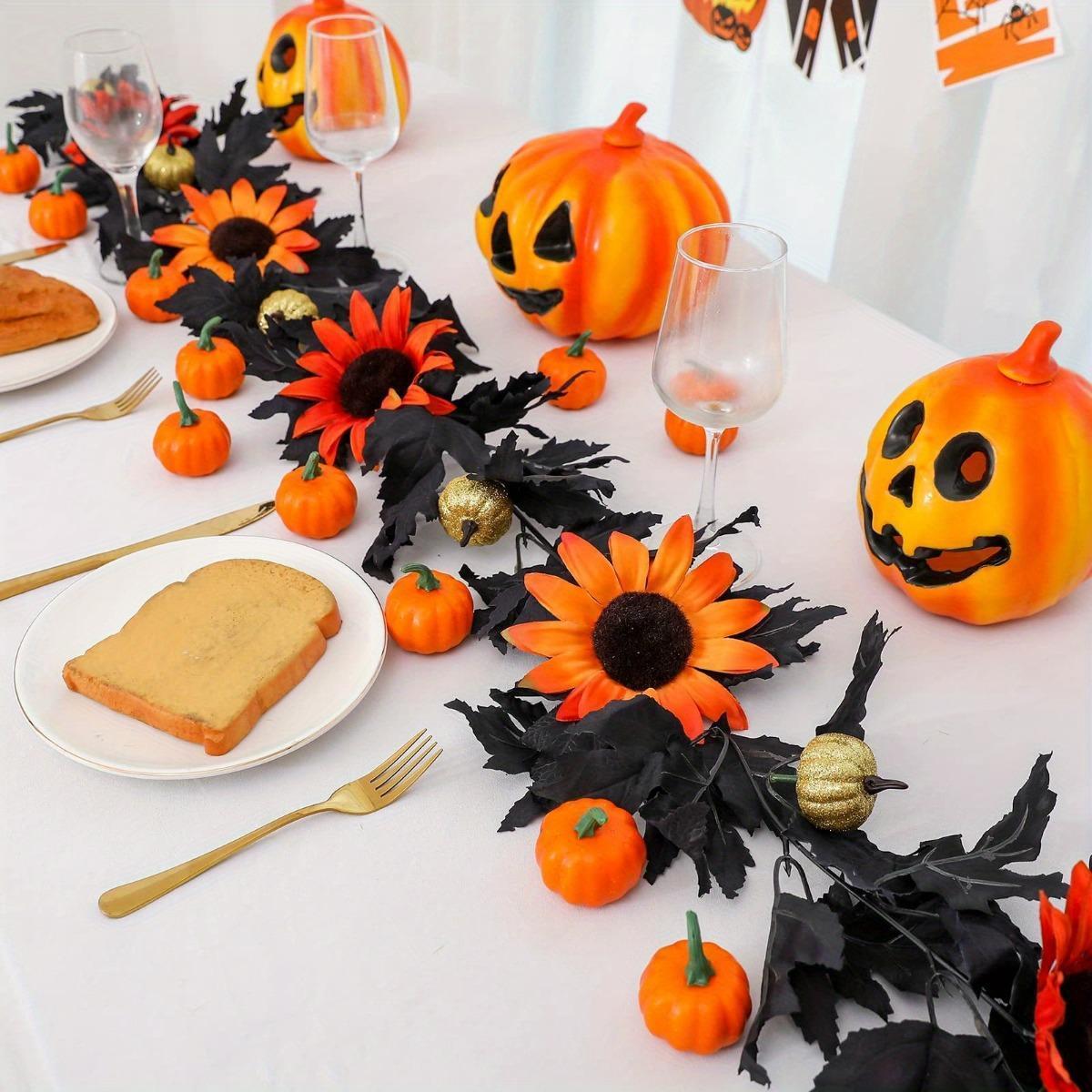 Black Halloween Garland | Artificial Maple Leaf Sunflower Pumpkin Vine for Fireplace Door Mantel & Party Decor in Yellow Orange