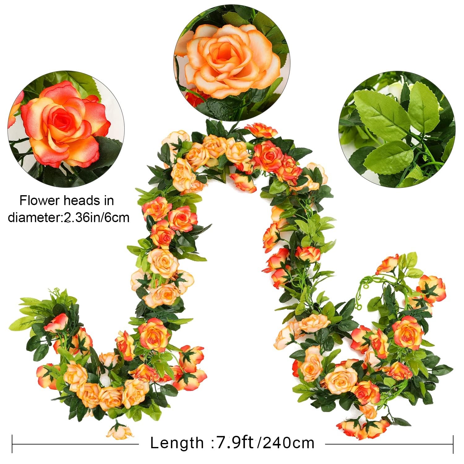 Silk Rose Flower Garland with Fruit Accents | Hanging Floral Decor in Red Orange Purple
