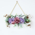 Iron Rose Wreath Simulation Flower Wall Hanging Basket | Home Door Entryway Wedding Decor in Pink White