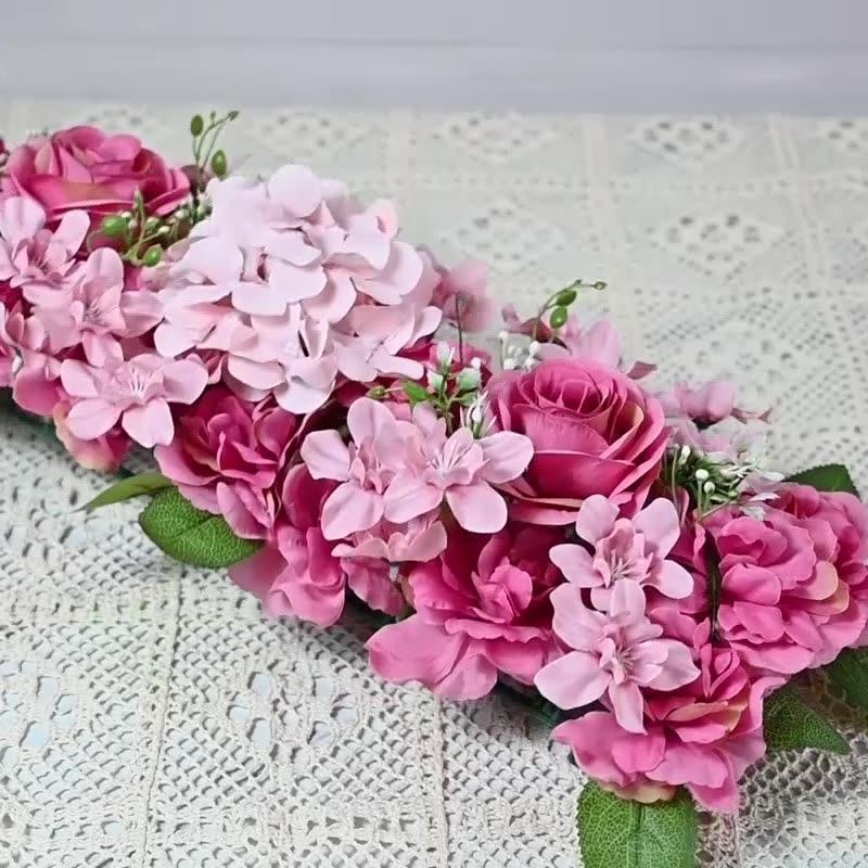 Faux Rose Flower Row Arrangements | Realistic Silk Flowers for Wedding Table Centerpiece & Reception in 4 Colors