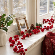 6 Ft Burgundy Red Velvet Ball Garland with Vintage Beads