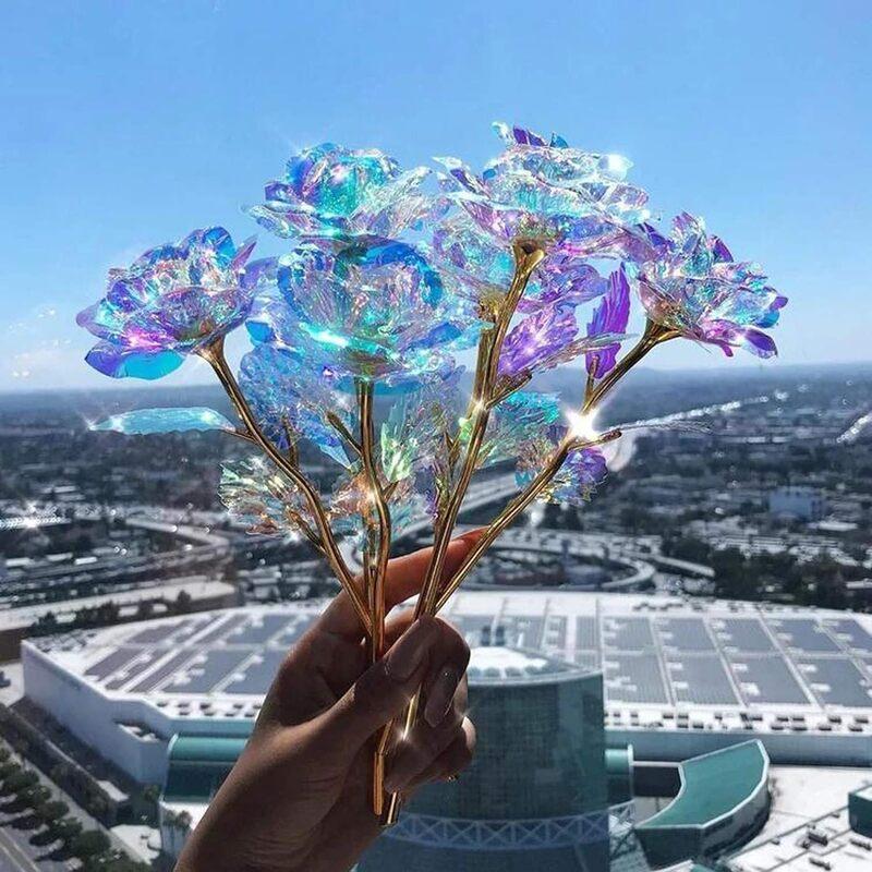 Colorful crystal rose flowers with love stand – romantic forever rose gift set