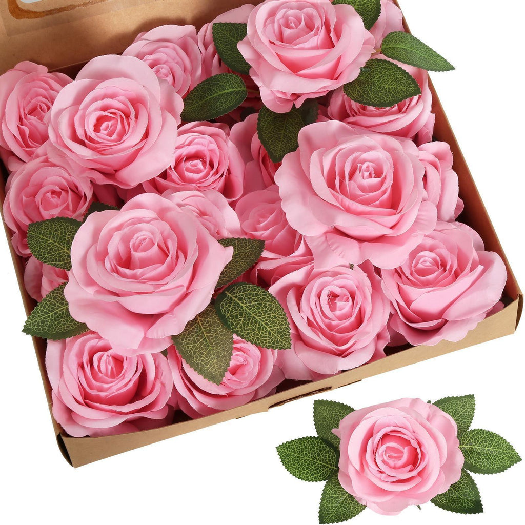 Bulk Roses with Leaves and Stems 20pcs | DIY Wedding Bouquet Centerpiece Wreath Garland & Party Decor in 10 Colors