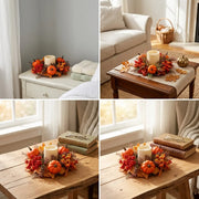 Fall Maple Leaf Pumpkin Candle Rings – 4-Piece Set, 10.24in