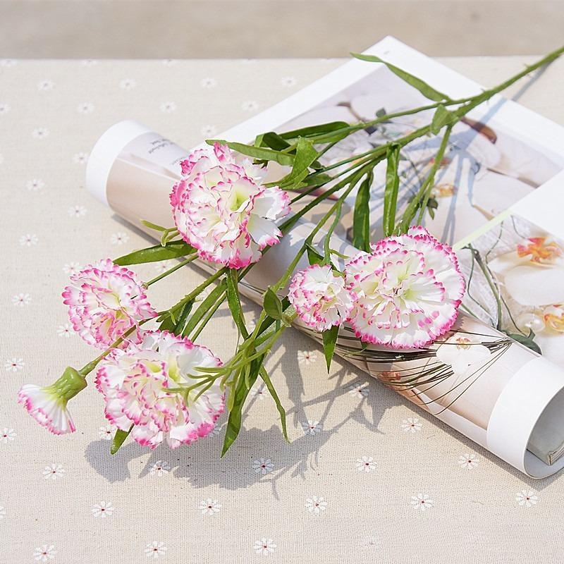 Artificial Carnation Flowers with Stems 2pcs | Wedding Home Table Centerpiece & Floral Arrangement in White Yellow Red Pink 6 Colors