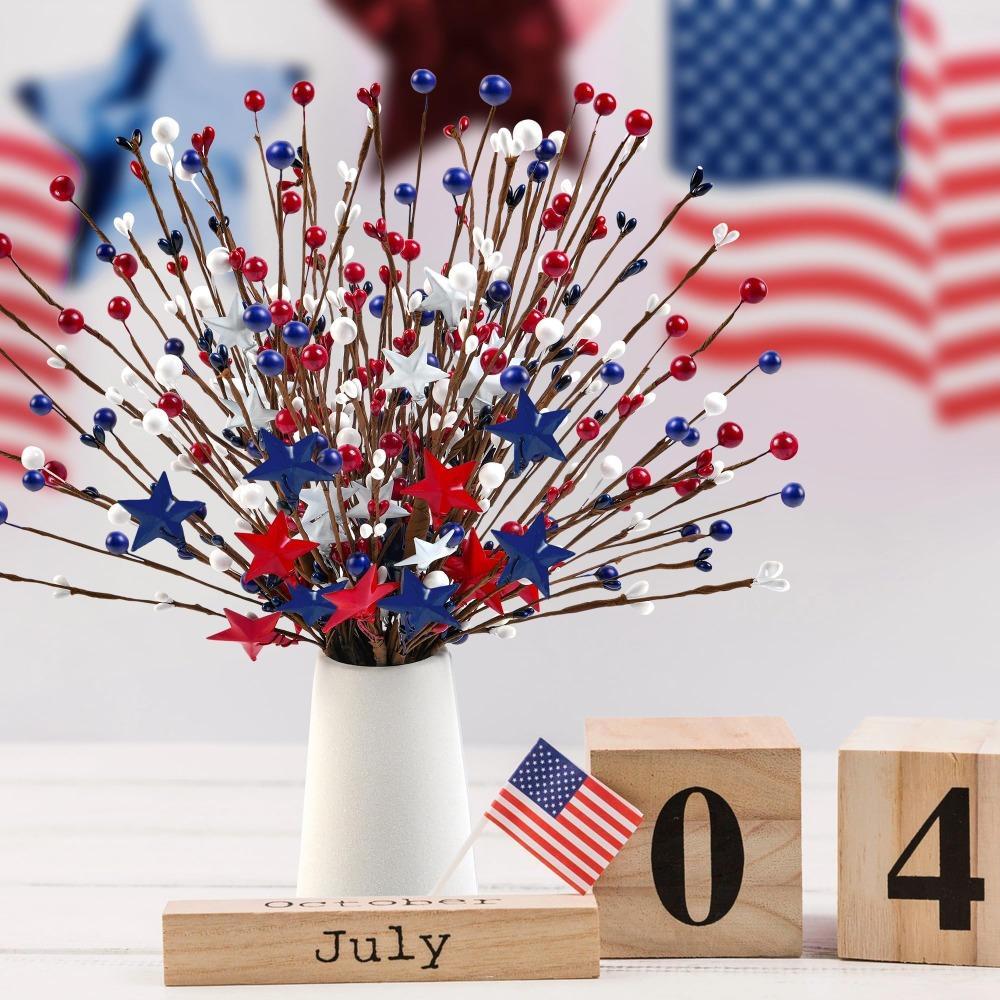 Red White & Blue Patriotic Floral Stems Set of 2 | 4th of July Memorial Day Party Table Centerpiece & Home Decor