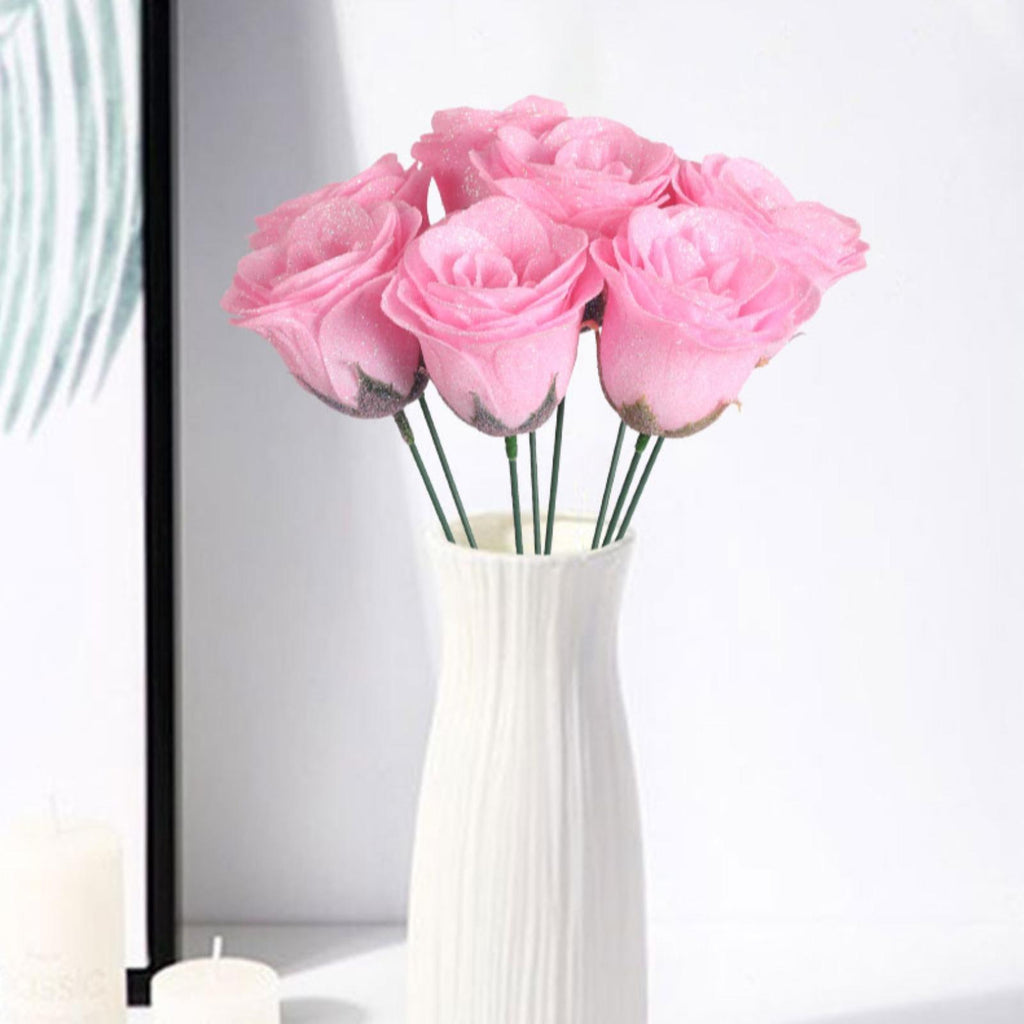 Glitter Roses Bouquet with Stems 30pcs | Wedding Party Christmas & Home Decor in Gold Silver Pink Purple 16 Colors