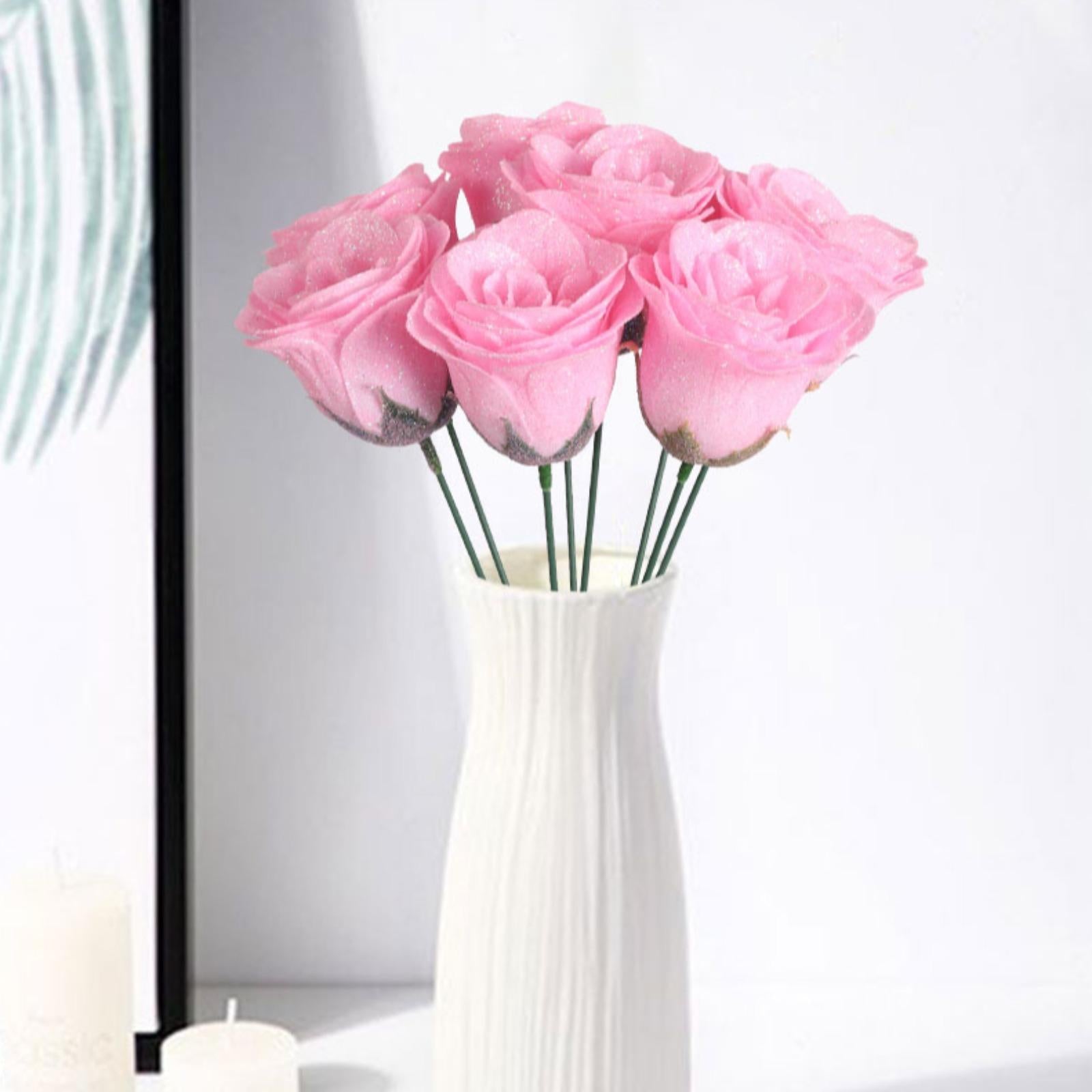 Glitter Roses Bouquet with Stems 30pcs | Wedding Party Christmas & Home Decor in Gold Silver Pink Purple 16 Colors