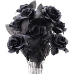 Black & white roses with stems arranged for 10pcs gothic wedding by IPOPU