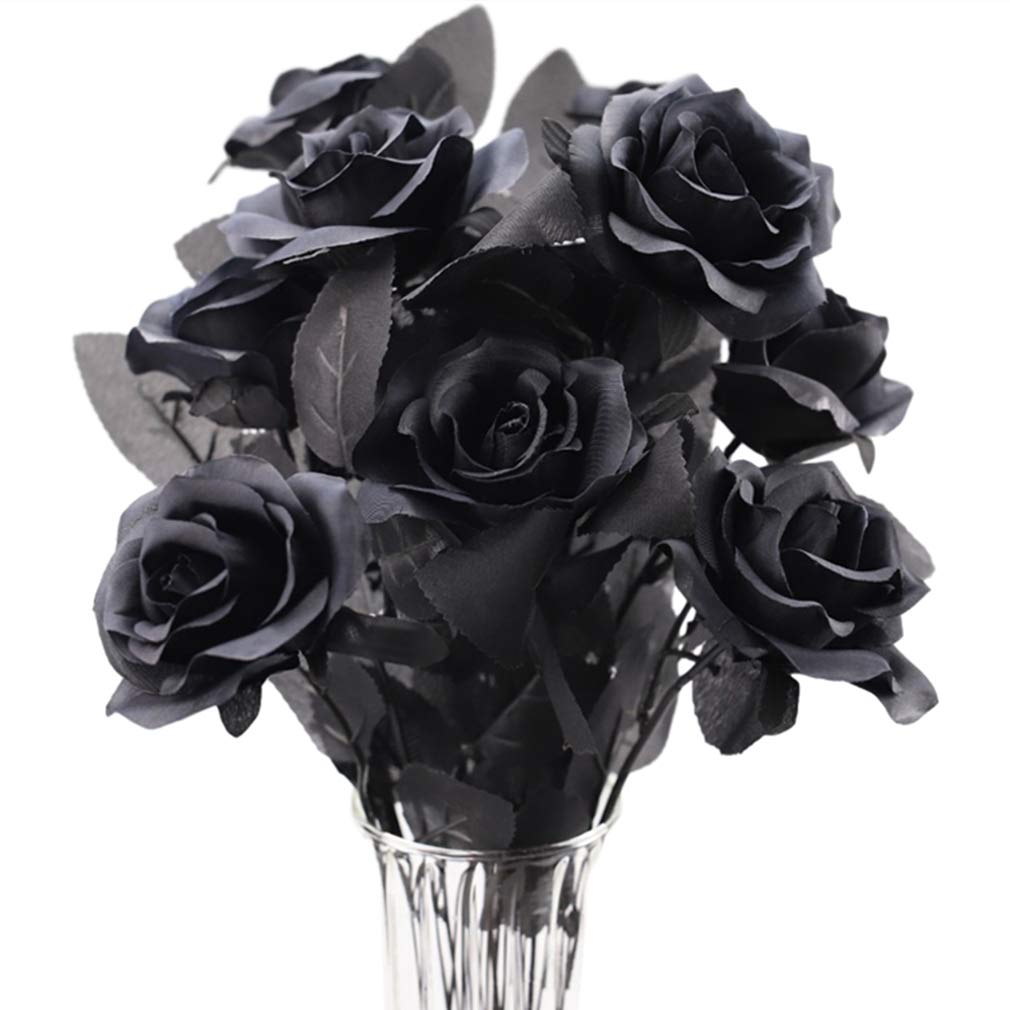 Black & white roses with stems arranged for 10pcs gothic wedding by IPOPU