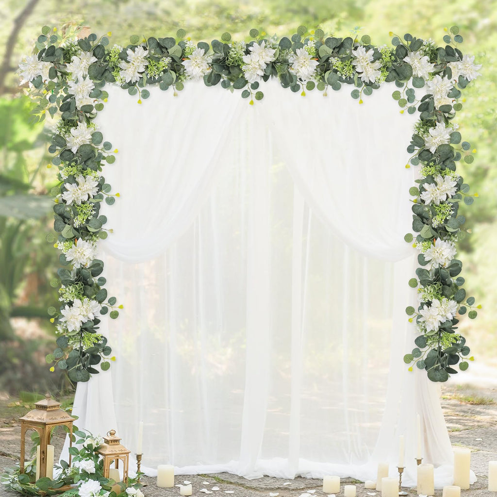 Dahlia Flower Vine Hanging Floral Garland | Wedding Arch Bedroom Home Wall Backdrop & Room Decor in White