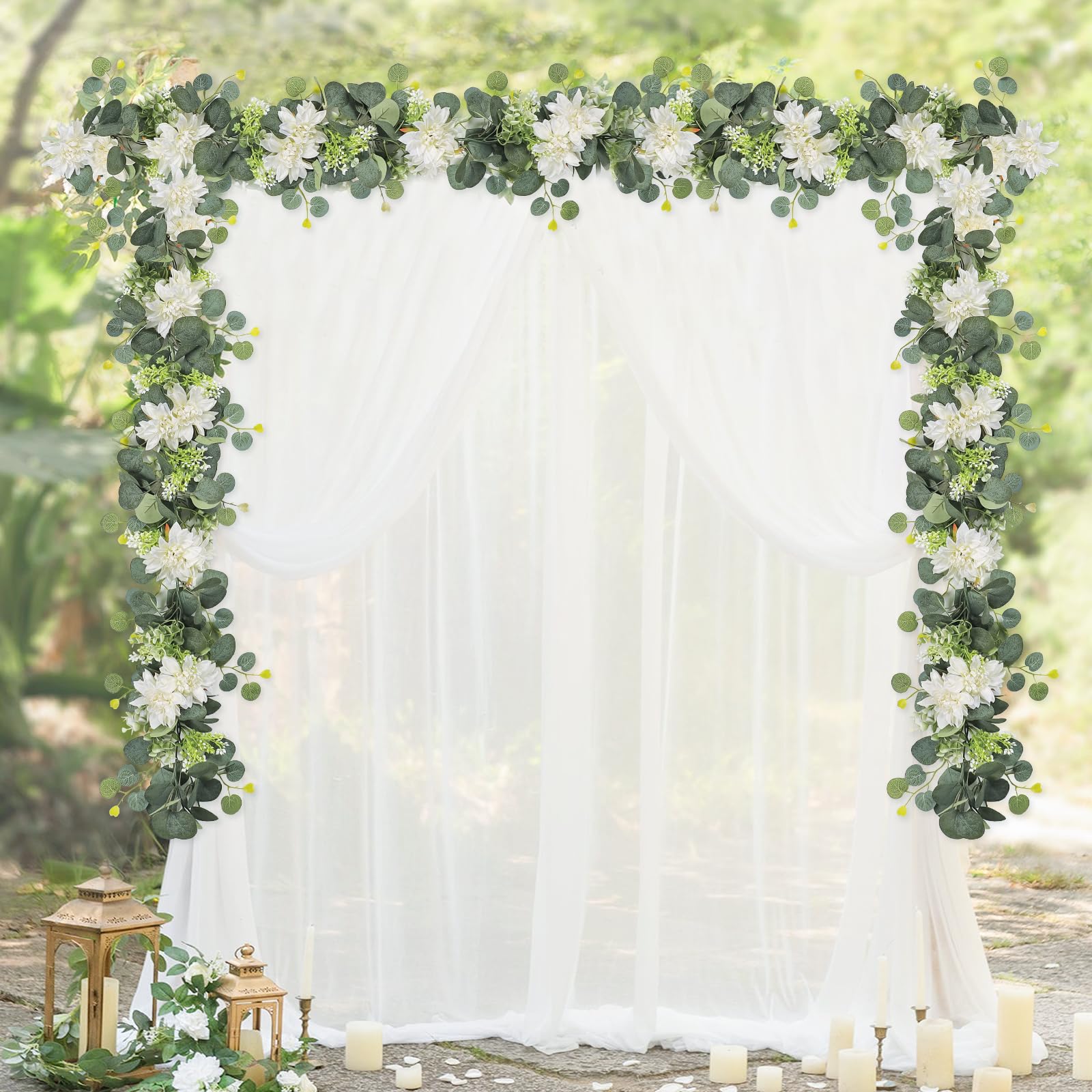 Dahlia Flower Vine Hanging Floral Garland | Wedding Arch Bedroom Home Wall Backdrop & Room Decor in White