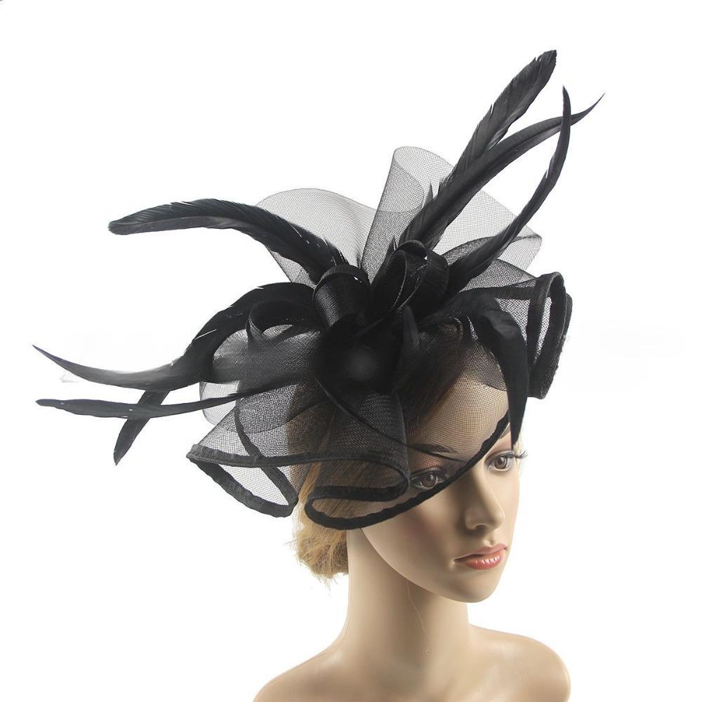 Women's Flower Headband with Veil & Feather Hair Clip | Tea Party Wedding Cocktail Headwear in 3 Colors