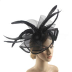 Women's Flower Headband with Veil & Feather Hair Clip | Tea Party Wedding Cocktail Headwear in 3 Colors