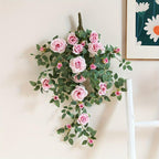 Artificial Flower Rattan Wall Hanging | Boho Floral Wall Decor for Living Room Bedroom & Entryway in Red Champagne
