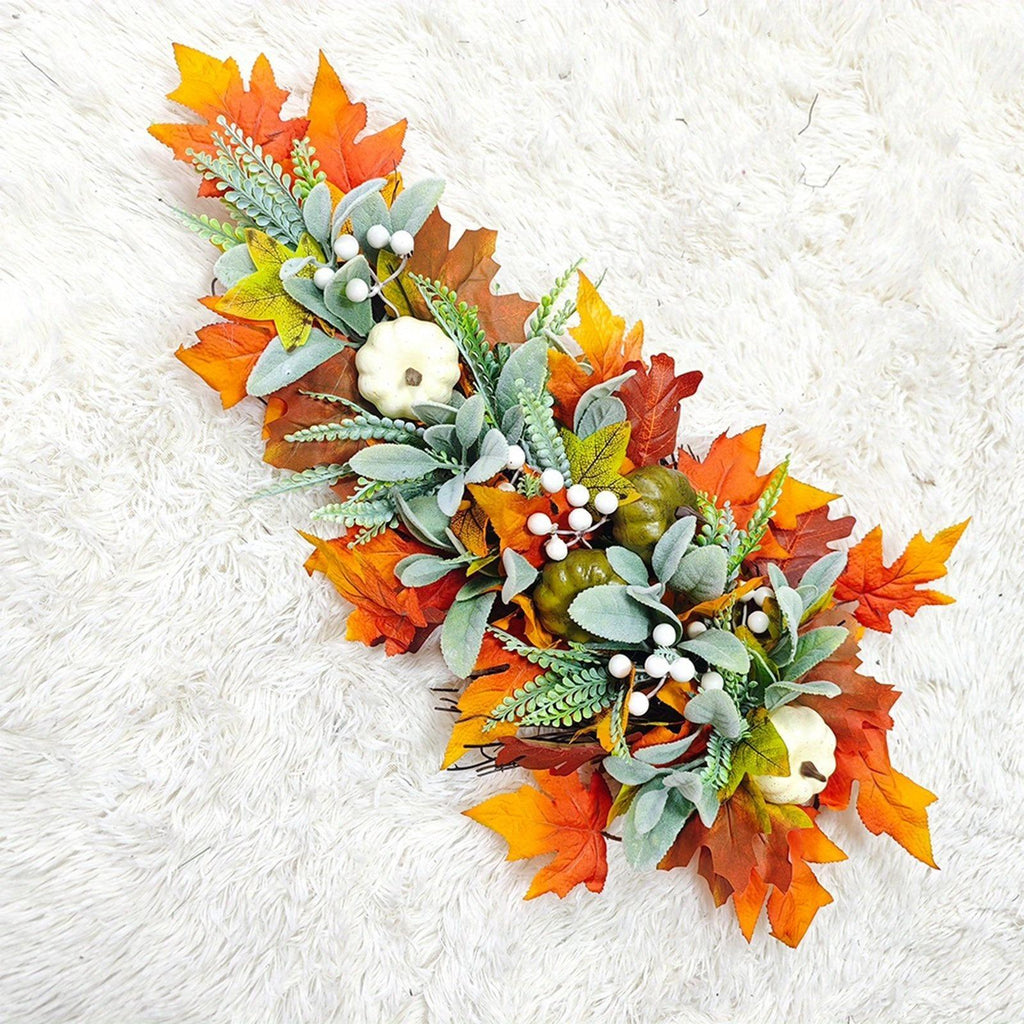 Sunflower pumpkin maple leaf door swag arranged for autumn fall front by IPOPU
