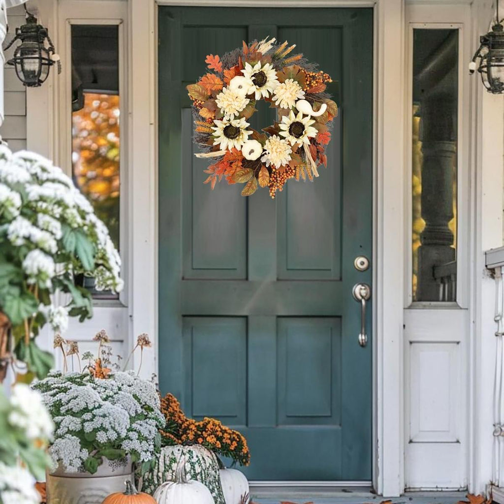 Fall Swag Wreath | Teardrop Maple Leaf Autumn Wreath for Front Door Thanksgiving Home Decor