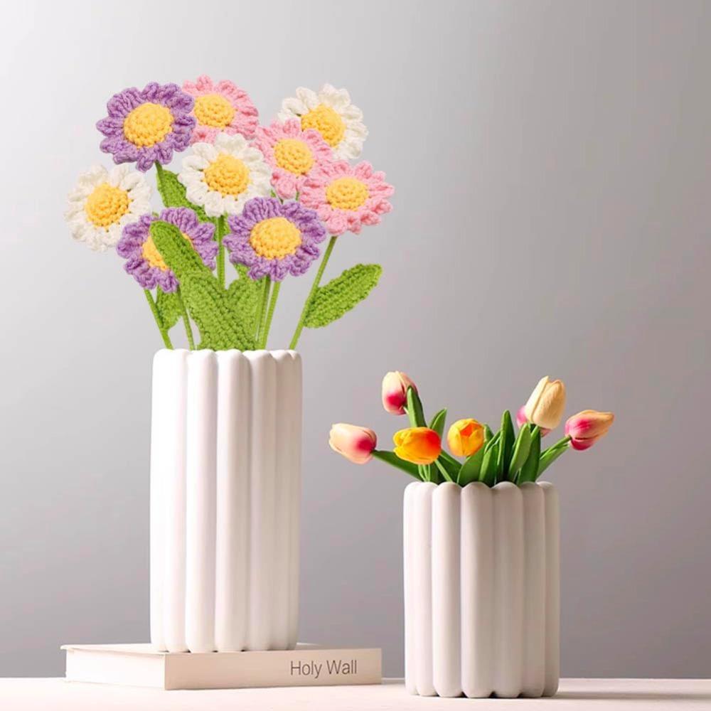 Handmade Crochet Sunflower Daisy Artificial Flowers 6pcs | Flocked Daisy Bouquet for Wedding Bedroom Centerpiece & DIY Decor in Pink White Purple Blue