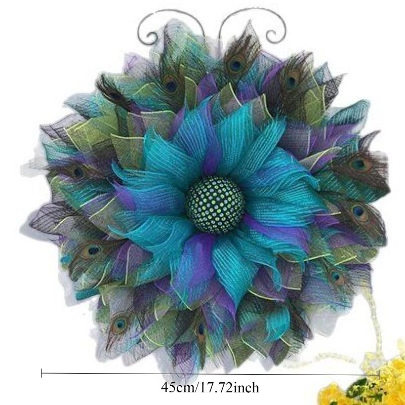 Blue Faux Plume Hanging Wreath | Rustic Boho Festival Ornament for Home Door Wall Wedding & Party Decor
