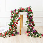 Artificial Rose Vine Hanging Garland with Green Leaves 5pcs | Wedding Birthday Christmas Wall Arch Party & Home Decor in 8 Colors