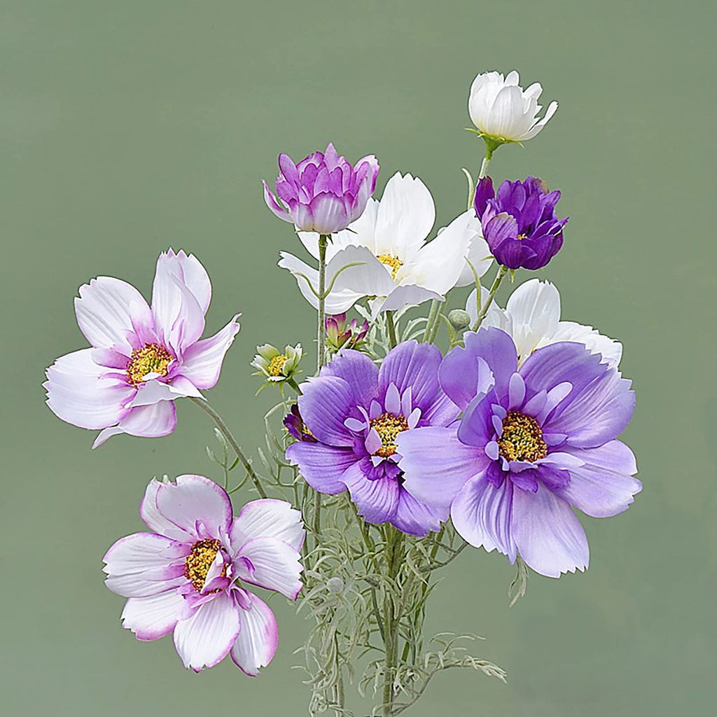 Artificial Cosmos Flower Stems Set of 3 | Faux Wildflowers for Wedding Home Decor 4 Colors