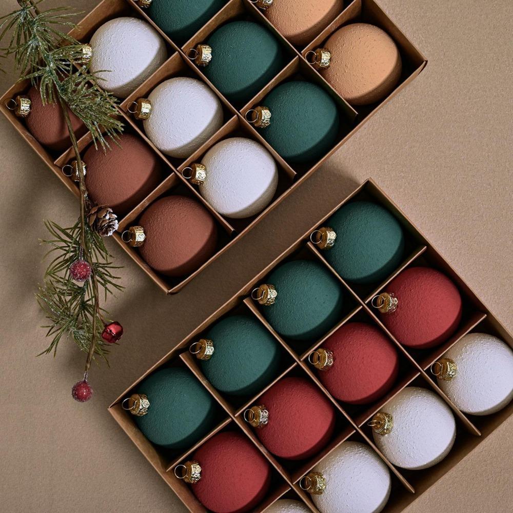 Velvet Christmas Ball Ornaments Bulk Shatterproof 3.15 Inch | Flocked Xmas Tree Hanging Decorations in Brown Green Wine Red White