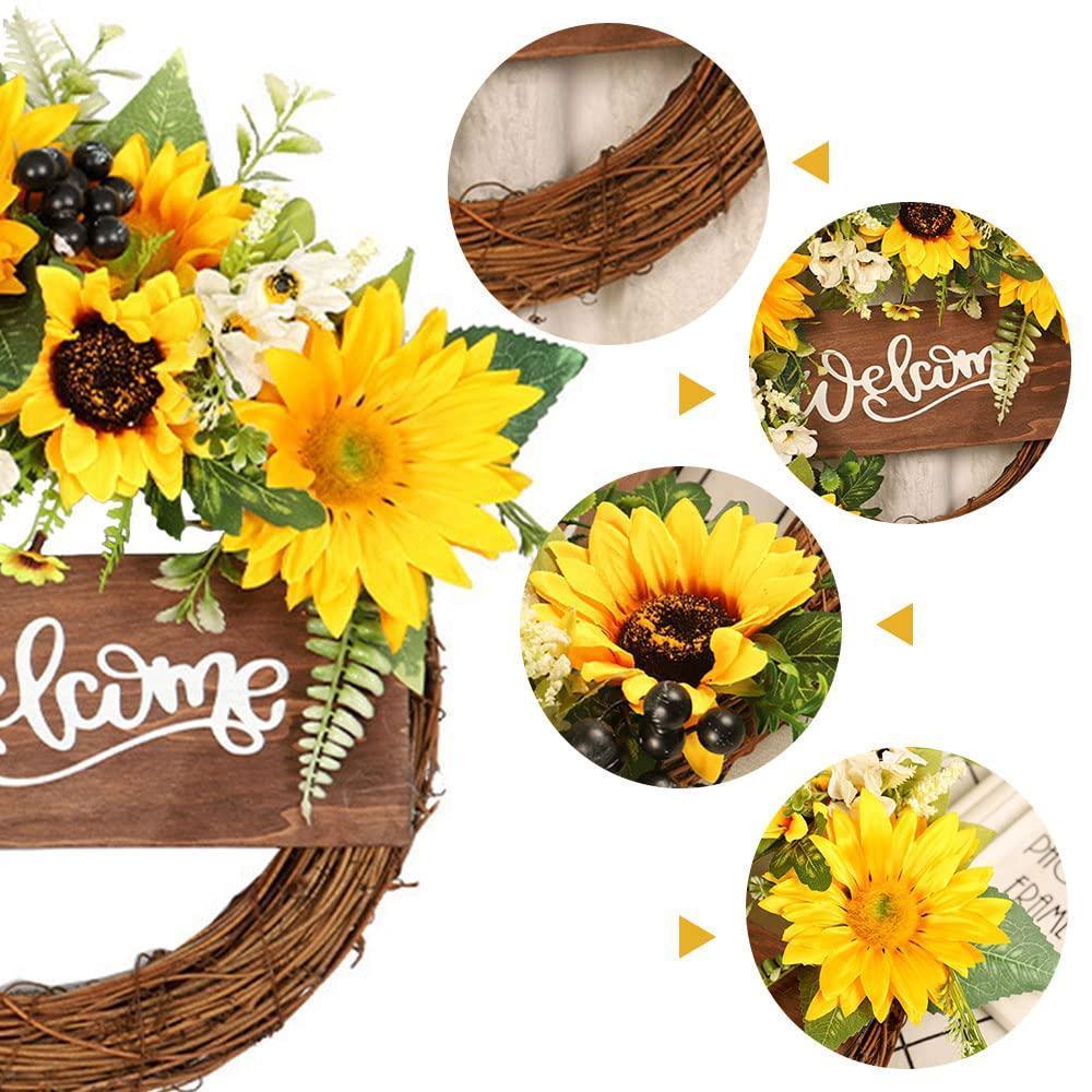 Detail of sunflower welcome wreath for front door window by IPOPU
