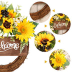Detail of sunflower welcome wreath for front door window by IPOPU