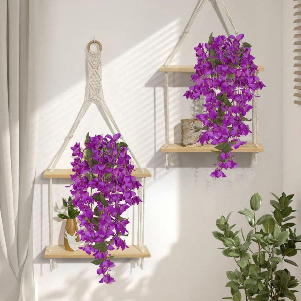 Artificial Bougainvillea Hanging Flowers 2pcs | UV Resistant Silk Vine for Garden Yard Porch Patio Wedding & Home Outdoor Decor in Pink Purple White Blue Orange