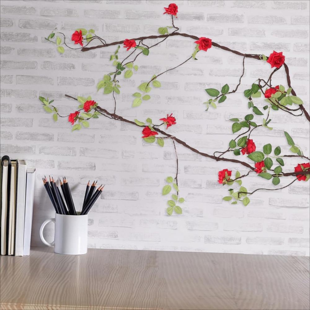 Artificial Flower Romantic Vine Garland | Wedding Arch Backdrop Wall Hanging & Home Decor in Red
