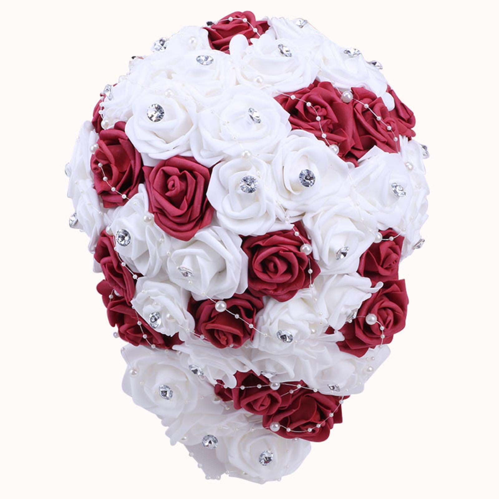 PE Foam Pearl Rhinestone Bridal Bouquet | Wedding Bridesmaid Church Ceremony & DIY in White Blue Black Pink Red