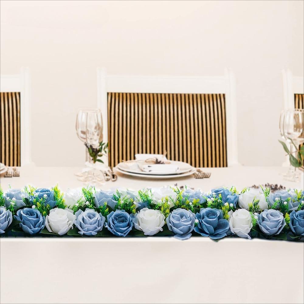 Artificial Long Rose Flower Centerpieces for Tables 2pcs | Wedding Reception Party & Dining Table Decor in Blue Wine Red White Red