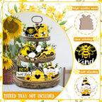 Farmhouse Tiered Tray Decoration Set | Bumble Bee Gnome Honey Truck & Hive Wooden Signs for Rustic Home Decor