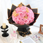 DIY Glitter Rose Bouquet Gift Set 24pcs | Graduation Birthday Gift with Stickers Ribbons Butterflies Crown in 7 Colors (Assembly Required)