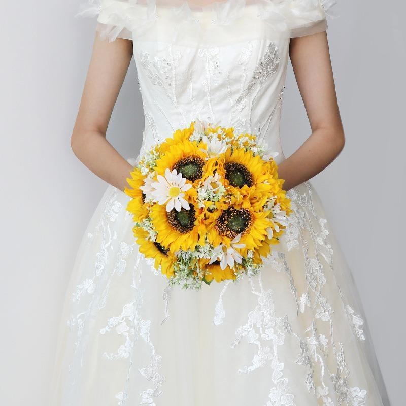 Artificial Sunflower Wedding Bouquet for Bride and Bridesmaid | Church Ceremony Home Decoration Rustic & Boho