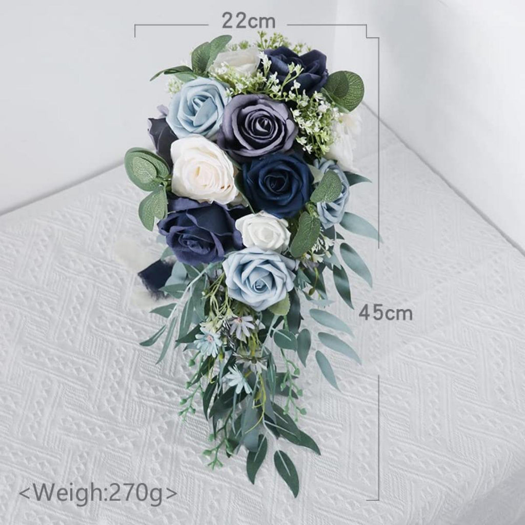17 Inch Water Drop Blue Rose Bridal Bouquet | Luxury French Style Wedding Bridesmaid & Photo Shoot
