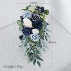 17 Inch Water Drop Blue Rose Bridal Bouquet | Luxury French Style Wedding Bridesmaid & Photo Shoot