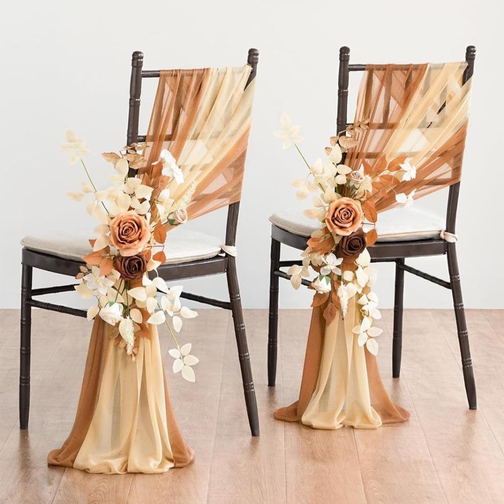 Artificial Rose Greenery Swag for Wedding Chair Pew & Aisle | Ceremony Backdrop Floral Decoration in Orange Pink Purple White Blue