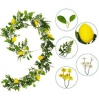 Artificial Lemon Garland with Fairy Lights | Greenery Vine Faux Fruit White Yellow Flowers for Home Garden & Wedding Decor