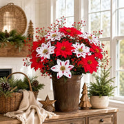 Artificial Christmas Poinsettia Picks & Berry Stems – Set of 40