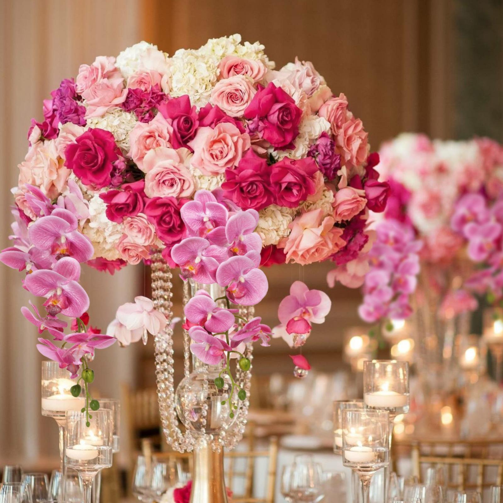 Glitter Artificial Phalaenopsis Orchid Stems 5pcs | Wedding Reception Table Centerpiece & Home Decor in White Light Pink Pink Light Blue