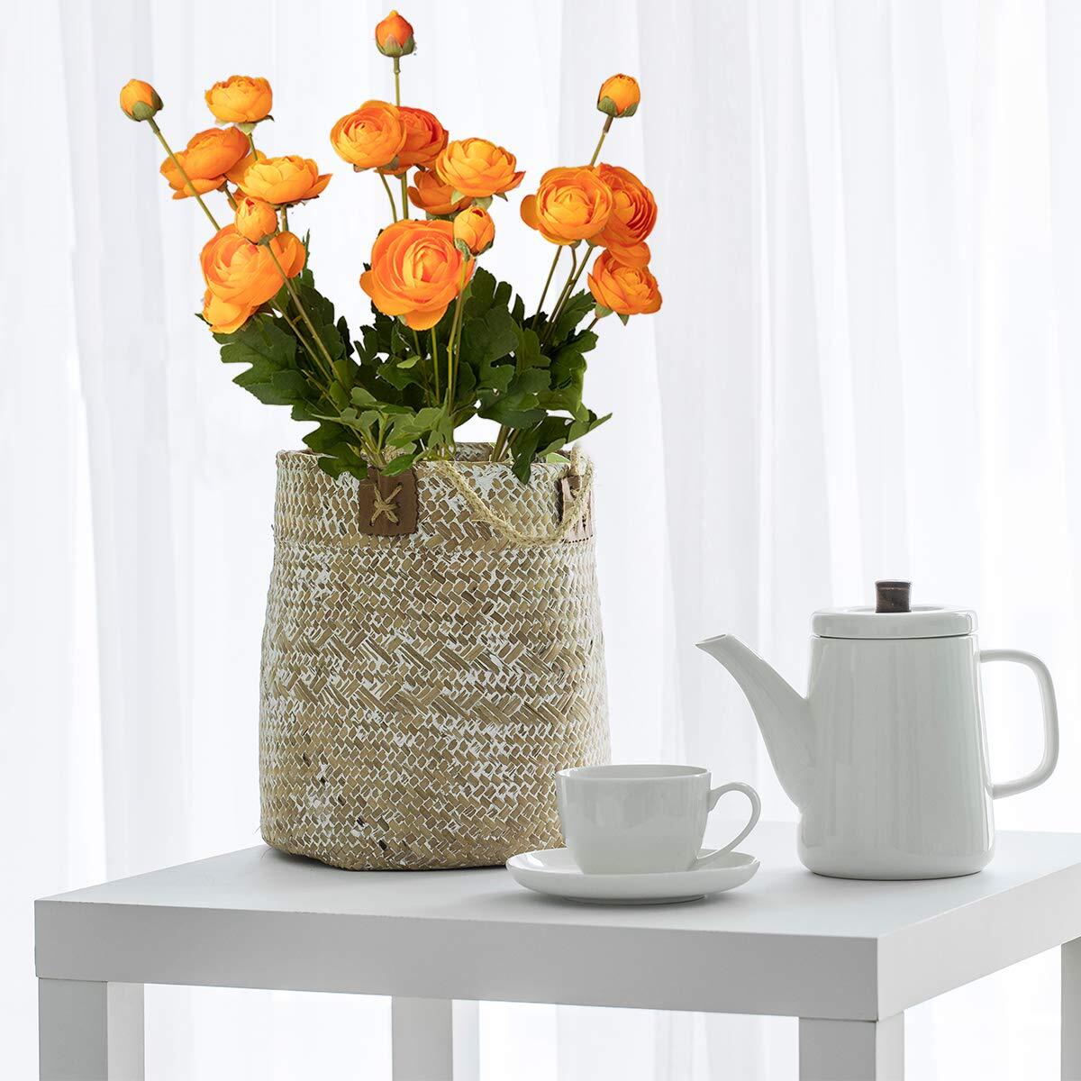 Artificial Ranunculus Flowers Set of 4 | Real Touch Stems | White Yellow Orange Pink