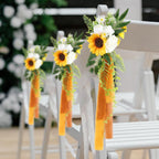 Artificial Flower Chair Decorations with Chiffon Ribbons 4pcs | Wedding Ceremony Banquet & Party Chair Decor in 10 Colors